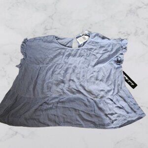 Derek Heart Blue Short Sleeve Cut-Out Ruffled Blouse - Brand New